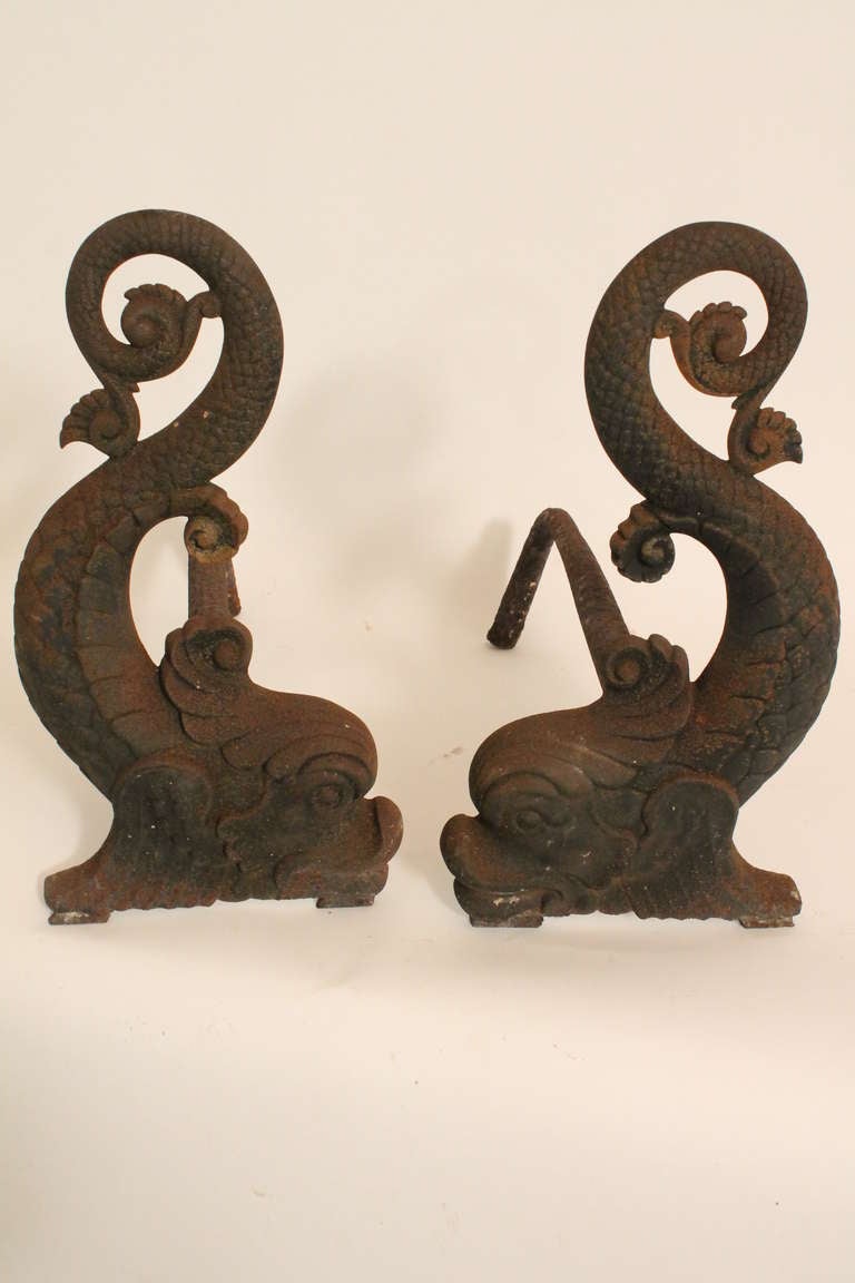 1870's Bradley and Hubbard Dolphin Andirons For Sale 2