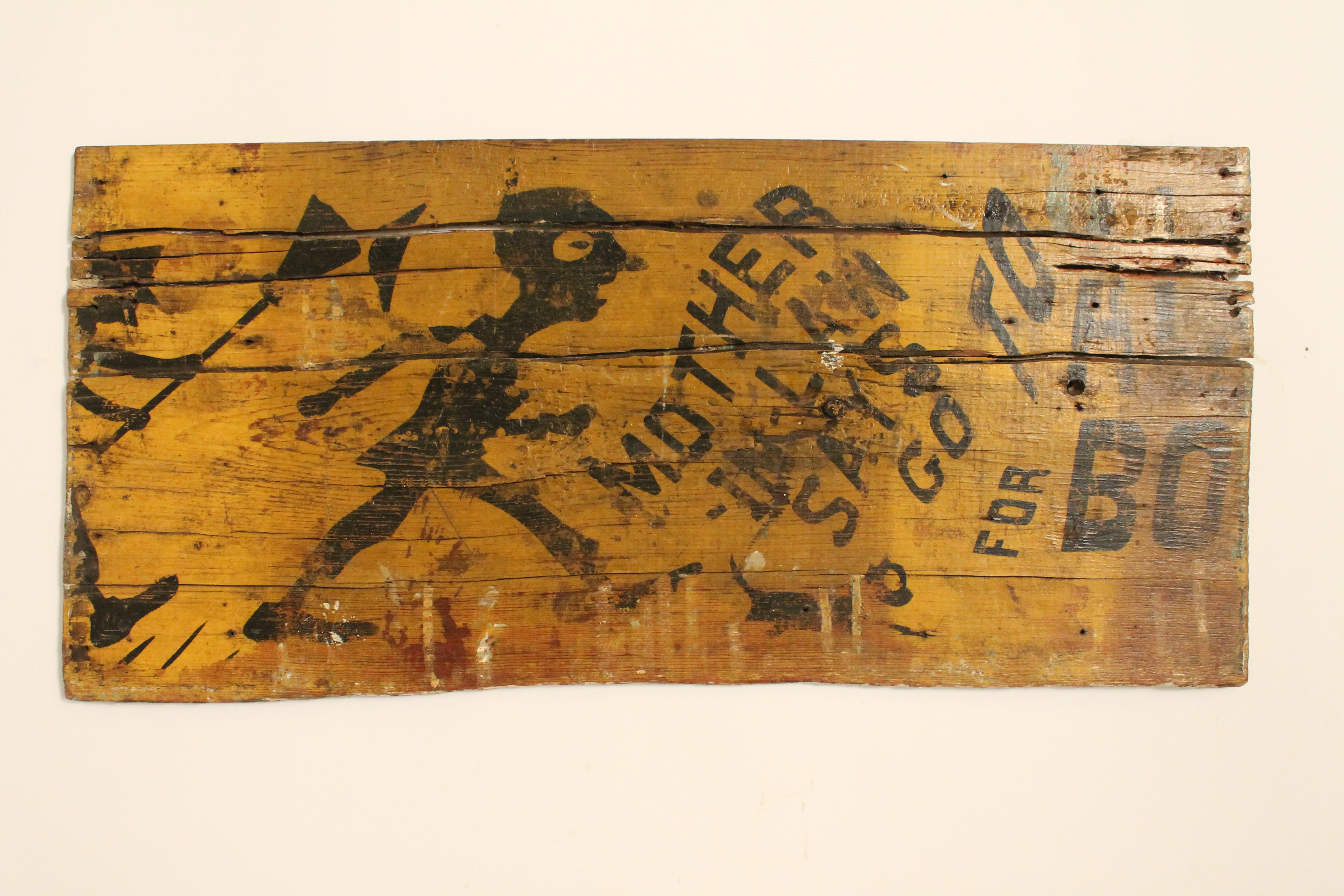 Comical Folk Art Outdoor Painted Advertising Sign Fragment For Sale