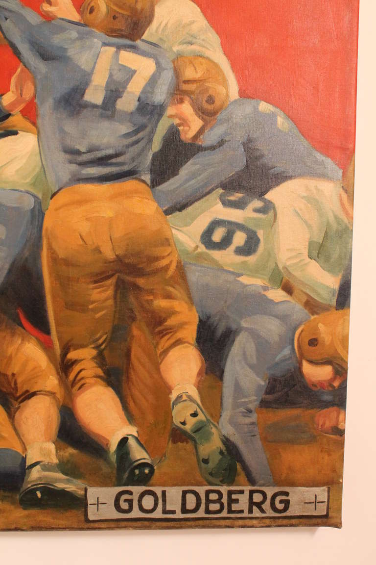 Large Scale 1940's University of Pittsburgh Football Painting In Excellent Condition For Sale In 3 Oaks, MI