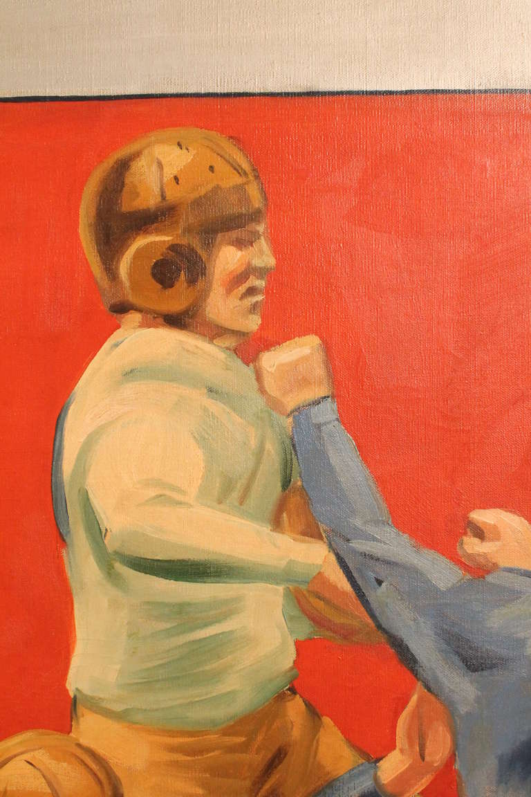 Canvas Large Scale 1940's University of Pittsburgh Football Painting For Sale