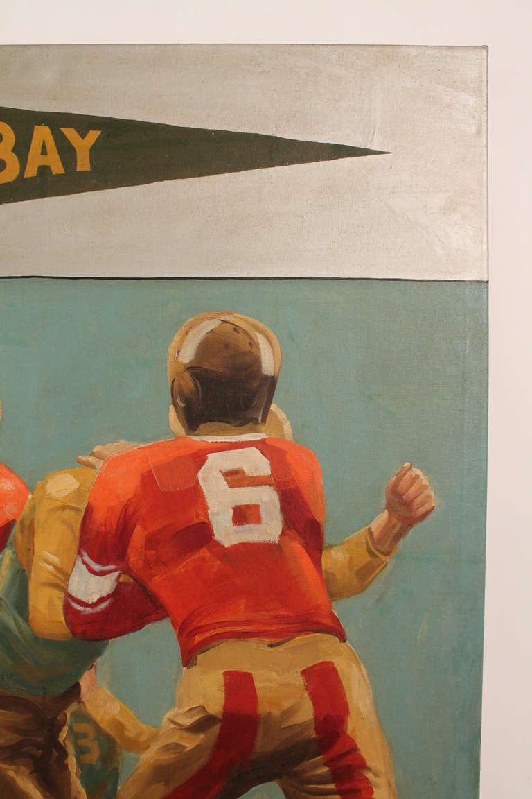 Large Scale 1940's Green Bay Football Painting In Excellent Condition For Sale In 3 Oaks, MI