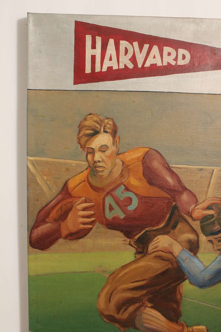 Great full action portrait on canvas of Vernon Struck , who was the Captain of the football team for Harvard in 1938.
He set the schools single game rushing record by rushing for 233 yards to win against Princeton 34-6.
From a collection of 9