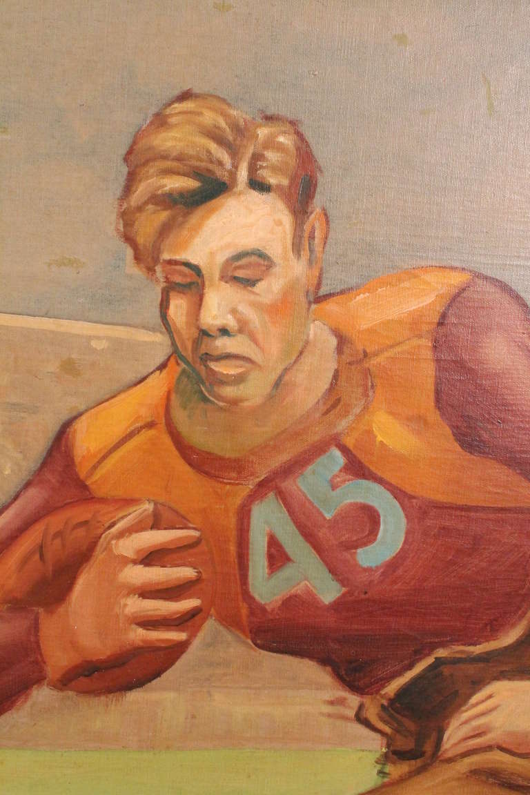 Mid-20th Century Large Scale 1940's Harvard Football Painting For Sale