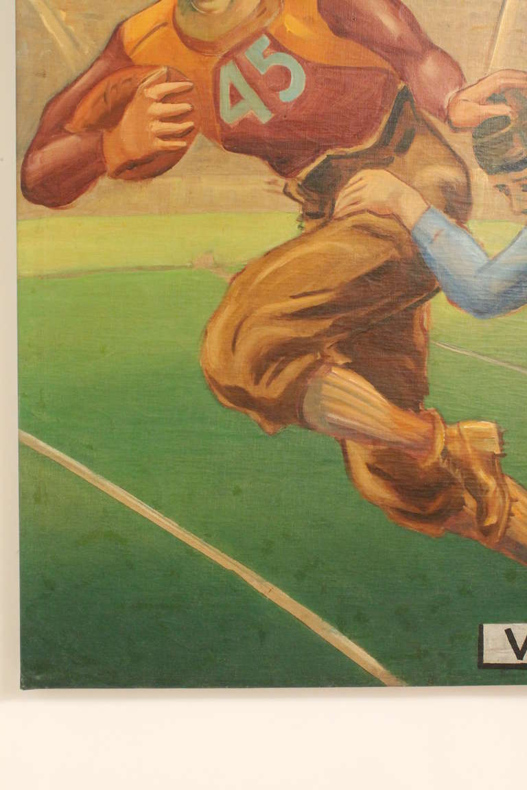 Canvas Large Scale 1940's Harvard Football Painting For Sale