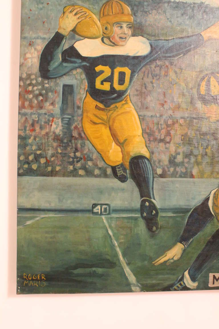 Large Scale 1940's Notre Dame Vs. Army Football Painting In Excellent Condition For Sale In 3 Oaks, MI