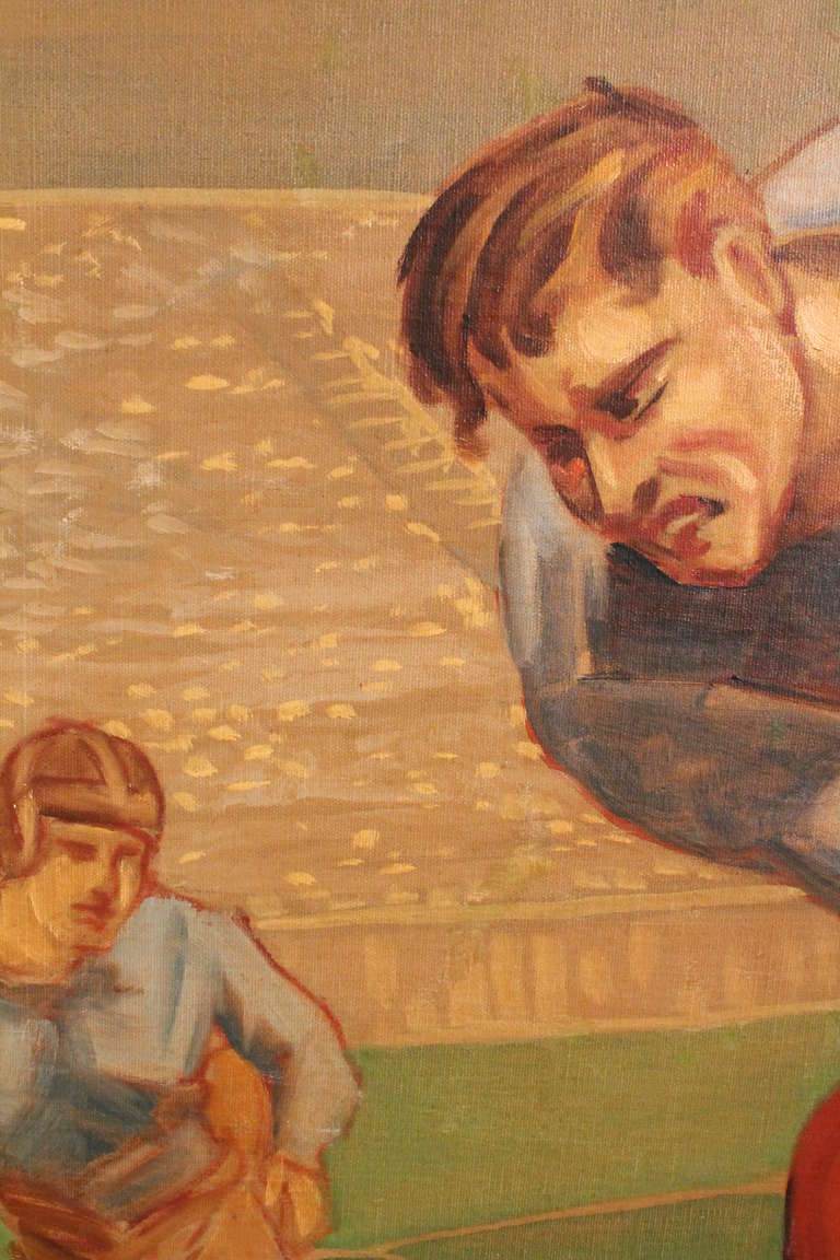 Large Scale 1940's University of Marquette Football Painting In Excellent Condition For Sale In 3 Oaks, MI