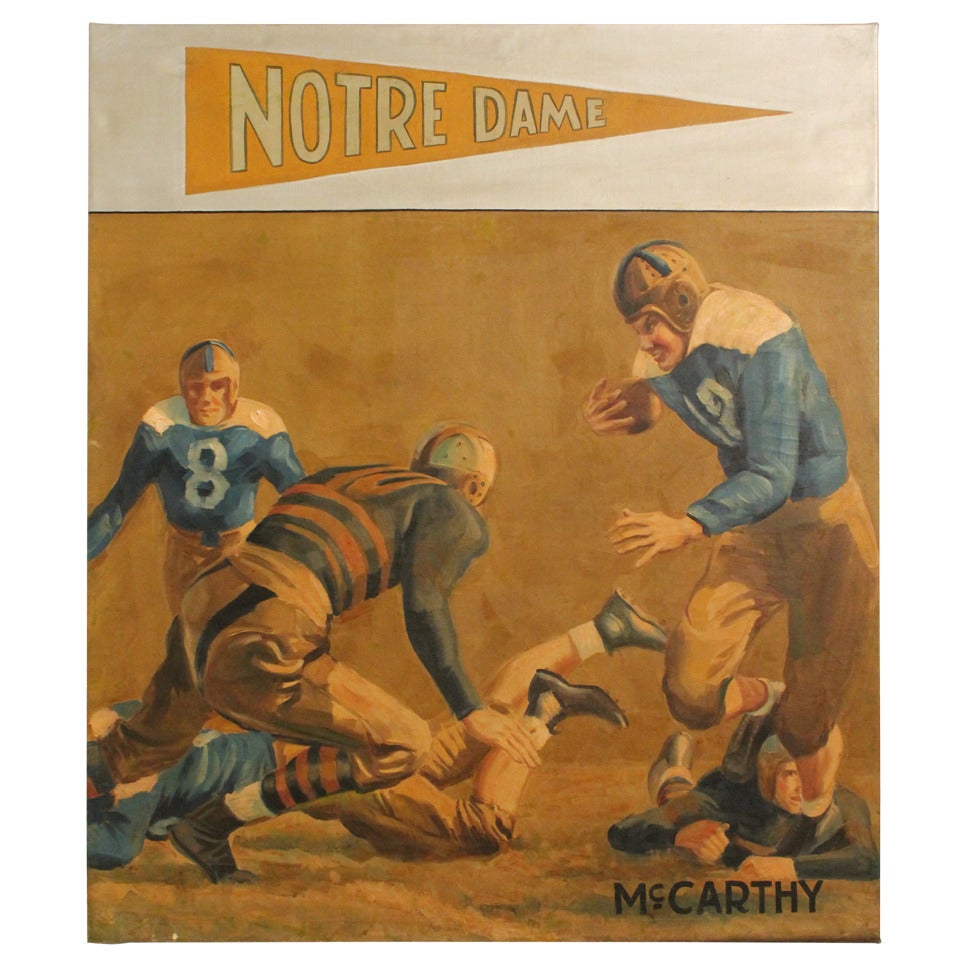 Large Scale 1940's Notre Dame Football Painting For Sale