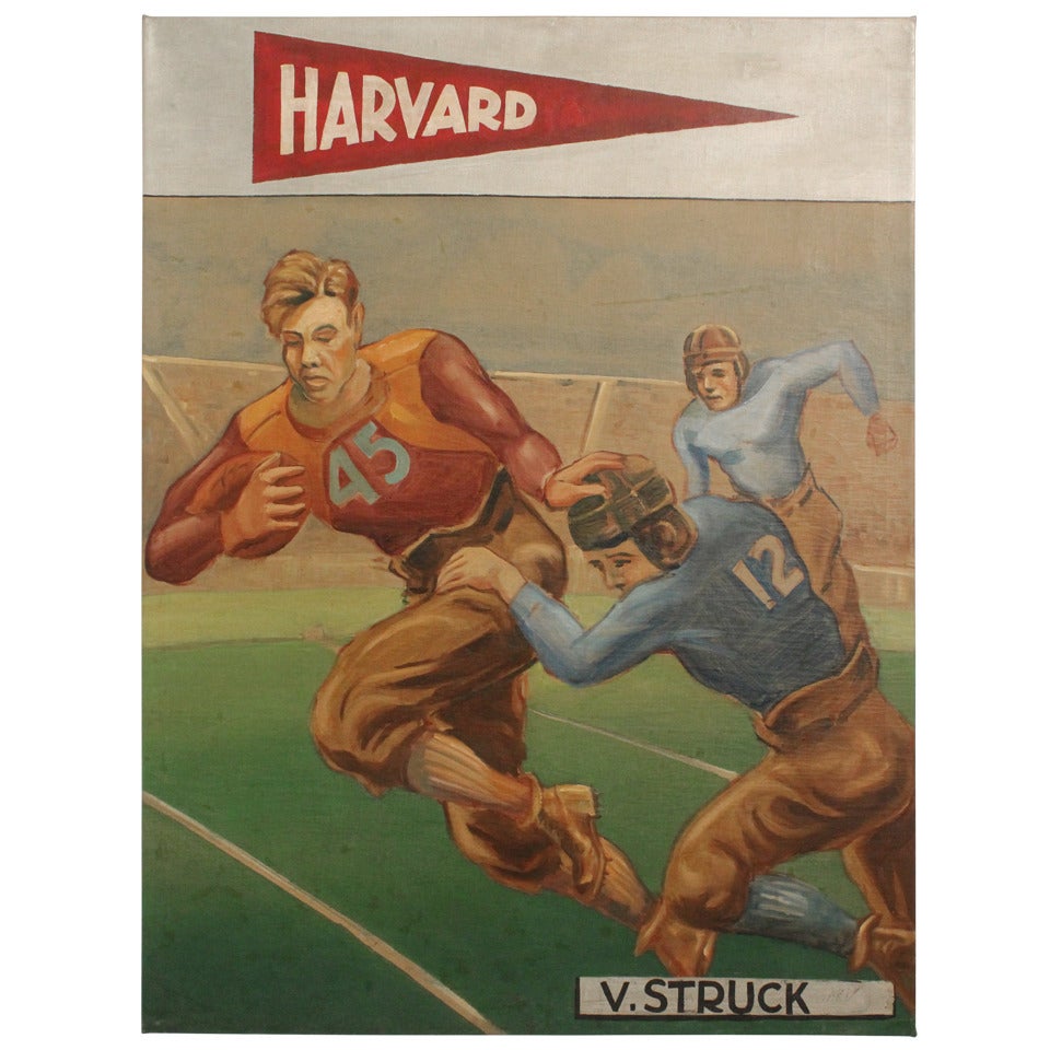 Large Scale 1940's Harvard Football Painting For Sale