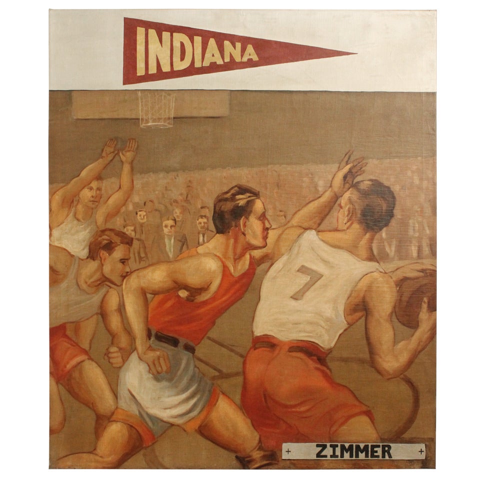 Large Scale 1940's Indiana University Basketball Painting