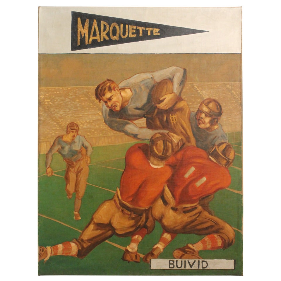 Large Scale 1940's University of Marquette Football Painting For Sale