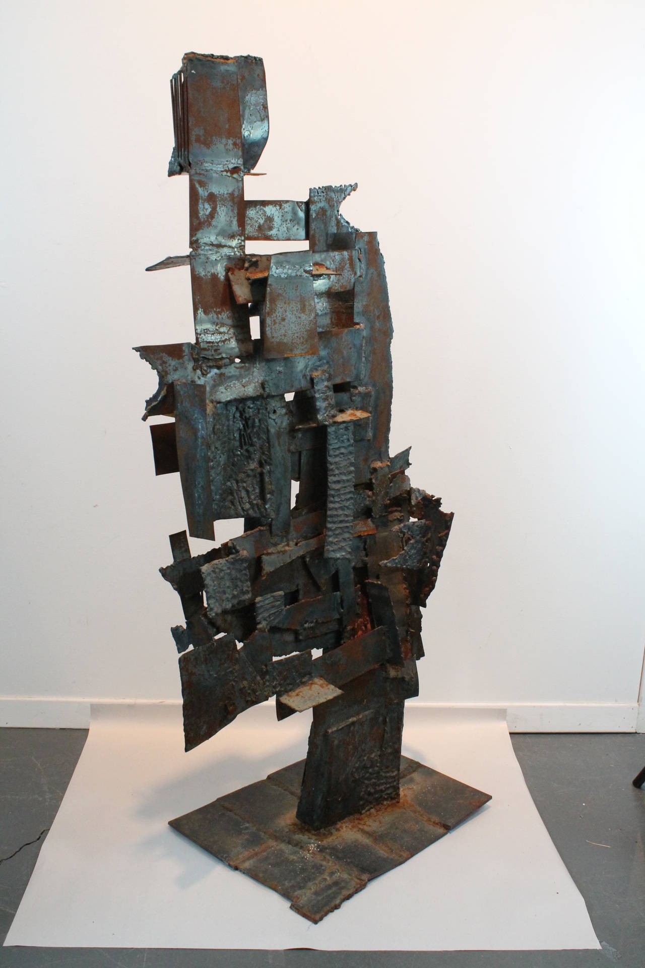 Strong dimension and scale in this torch cut steel 1960's Brutalist sculpture.
Great patina with various sections of oxidation. 
Would be great for exterior or interior usage.