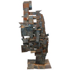 Large Scale 1960s Brutalist Torch Cut Steel Sculpture