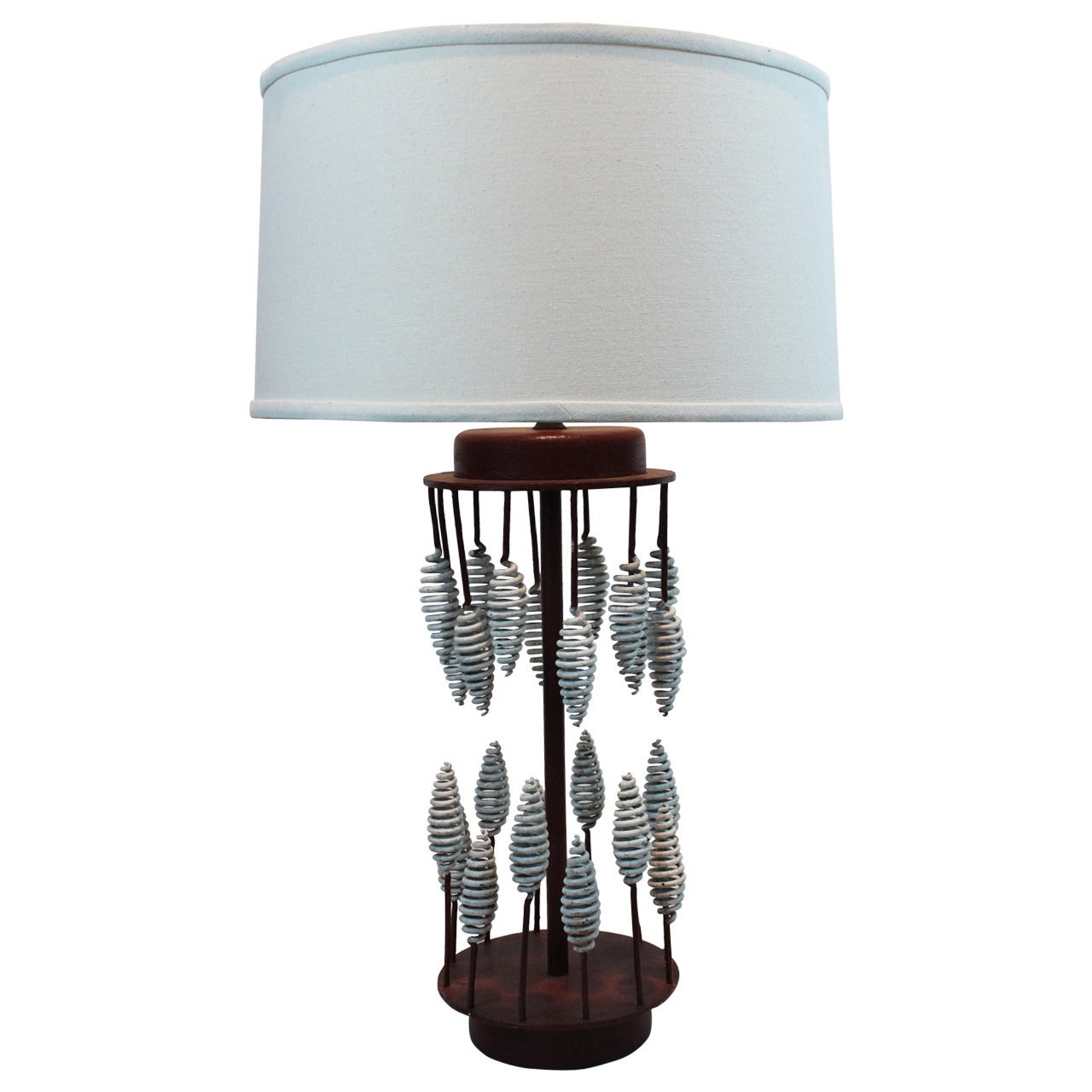 Handmade Modernist Folk Art, Iron Cone Finial-Form Table Lamp For Sale