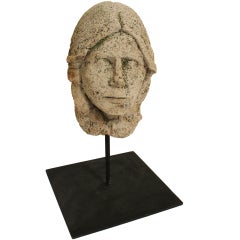 Fantastic Worn Concrete Garden Head on Stand Fantastic Worn Concrete Garden Head on Stand