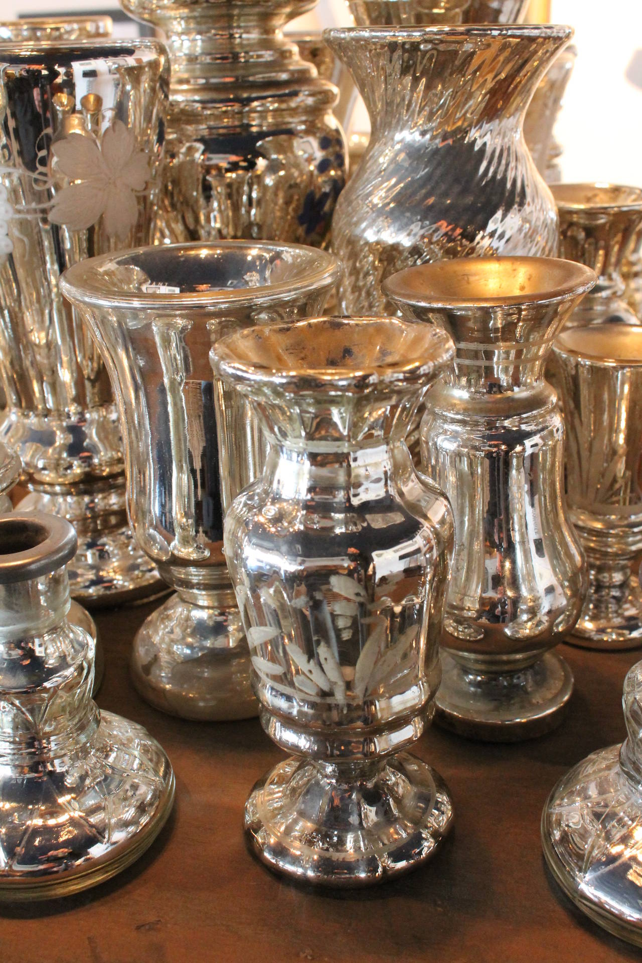 Large Collection of 19th Century Mercury Glass Vessels 1