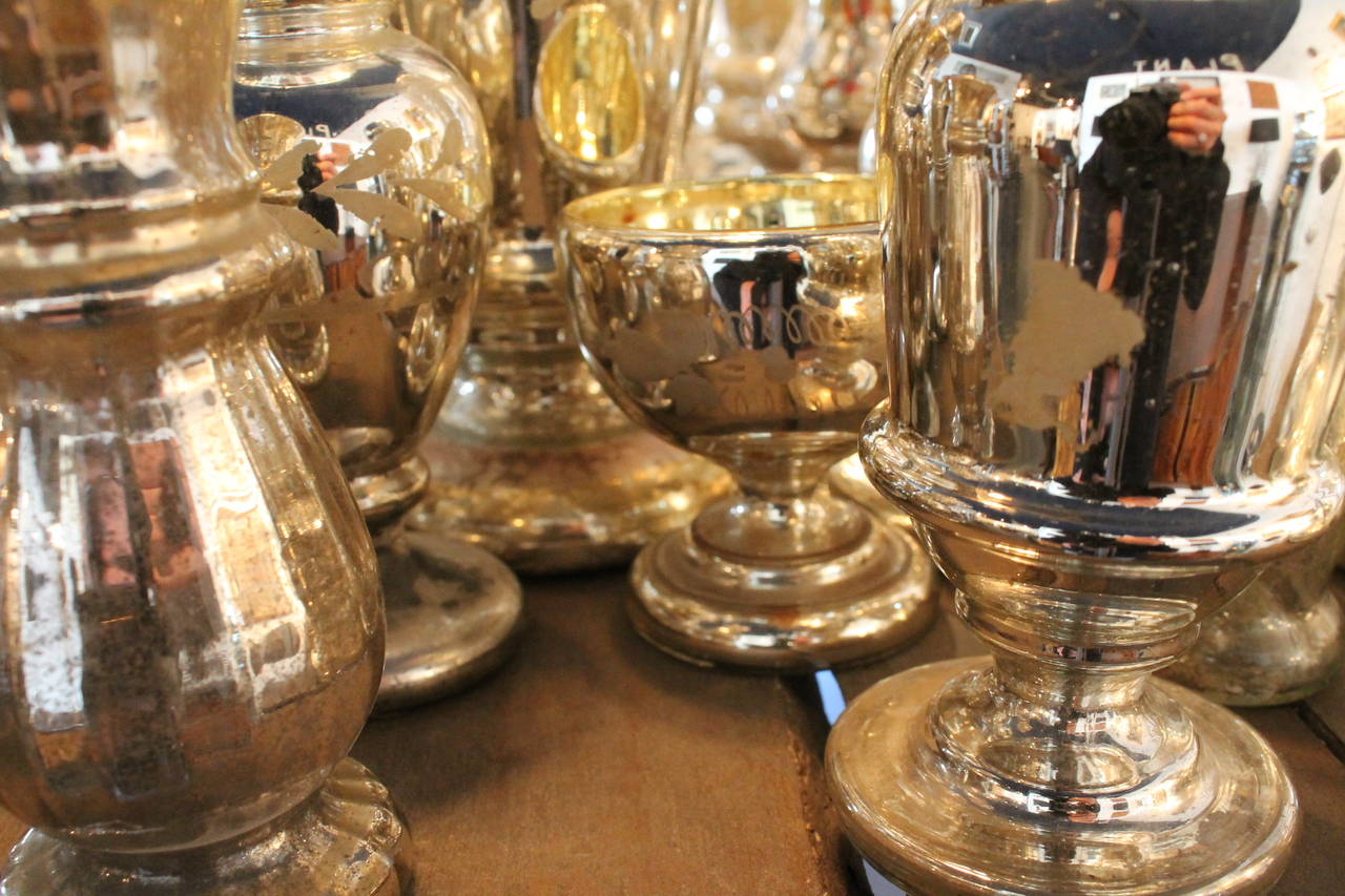 European Large Collection of 19th Century Mercury Glass Vessels