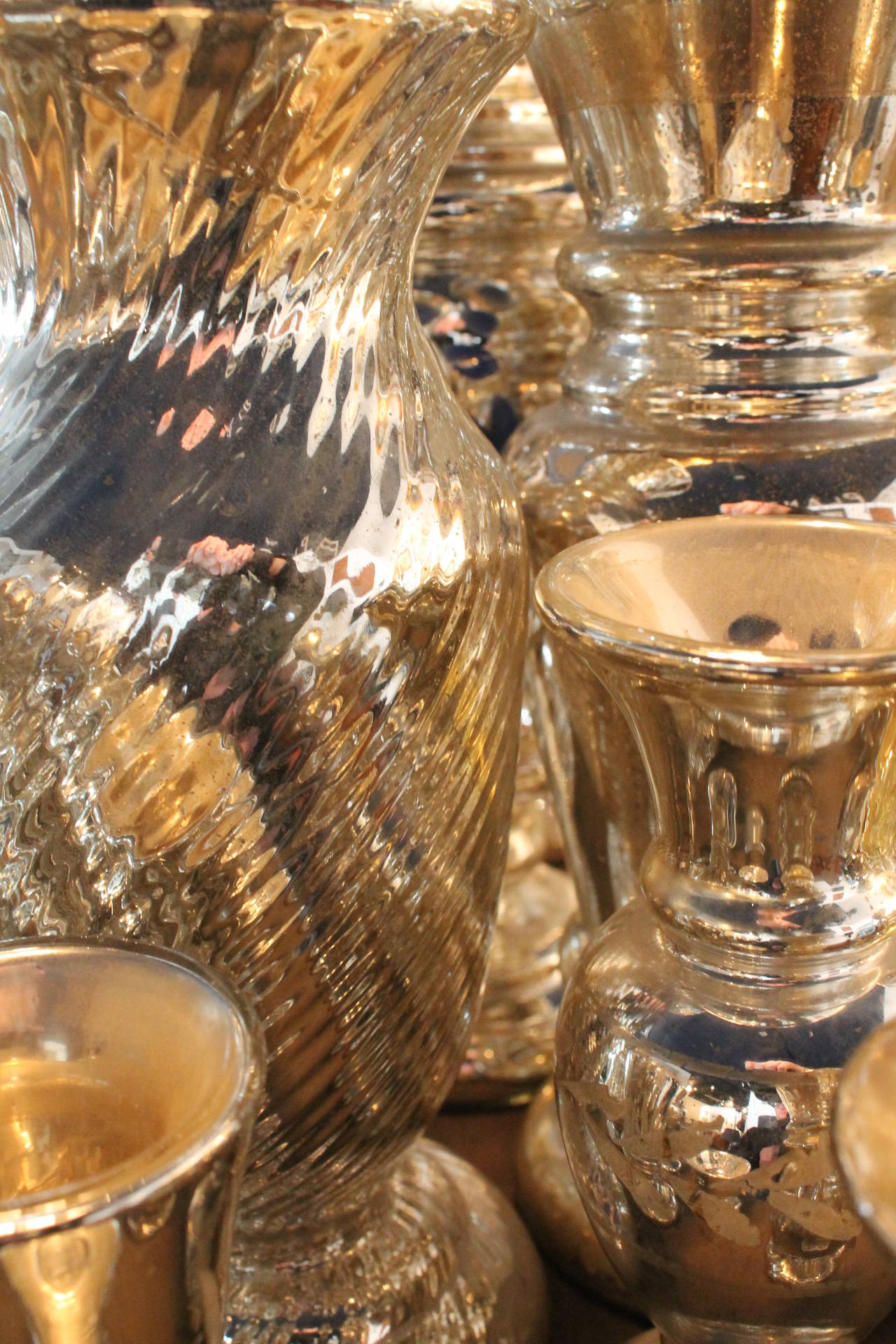Large Collection of 19th Century Mercury Glass Vessels In Excellent Condition In 3 Oaks, MI