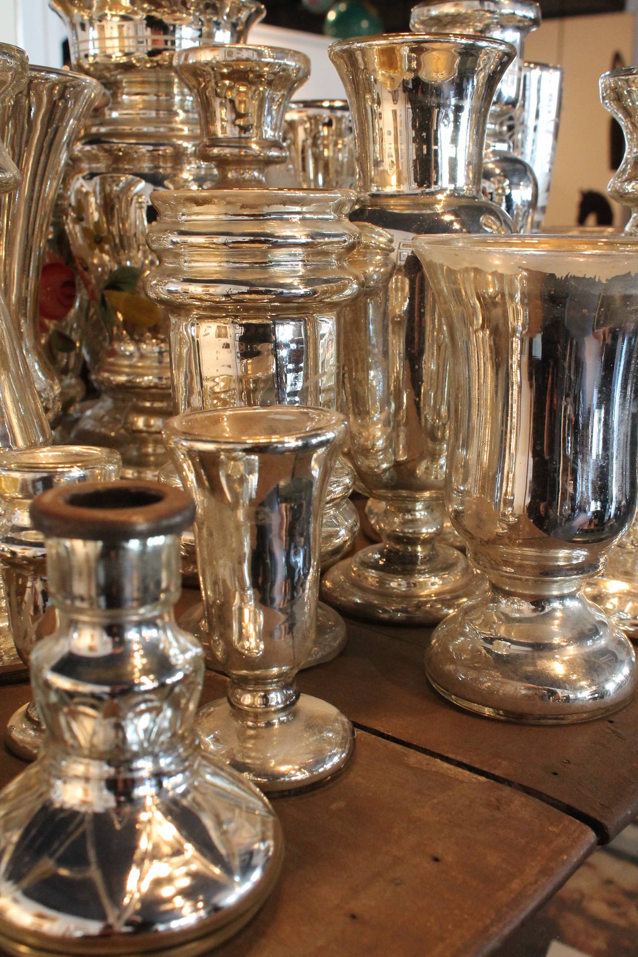 Large Collection of 19th Century Mercury Glass Vessels 3