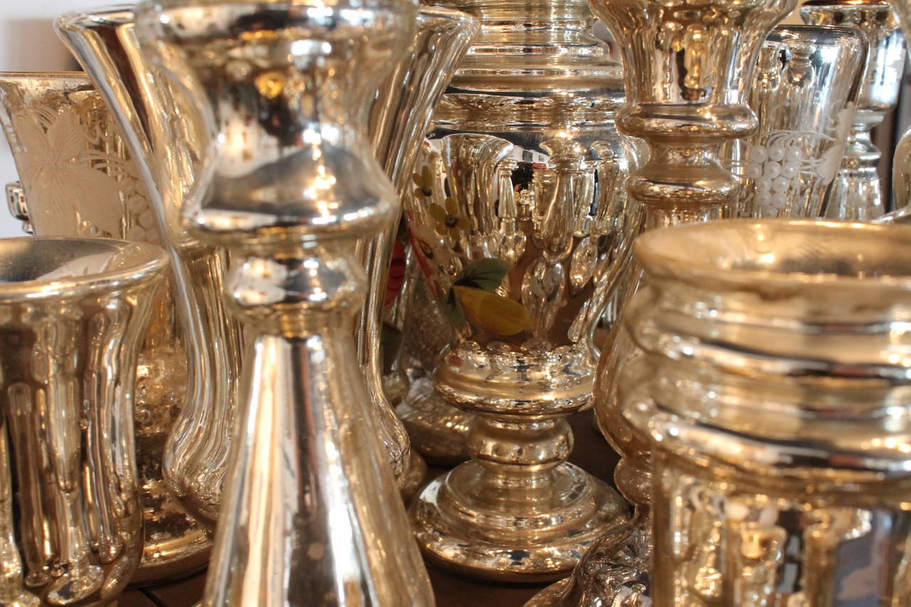 Large Collection of 19th Century Mercury Glass Vessels 5