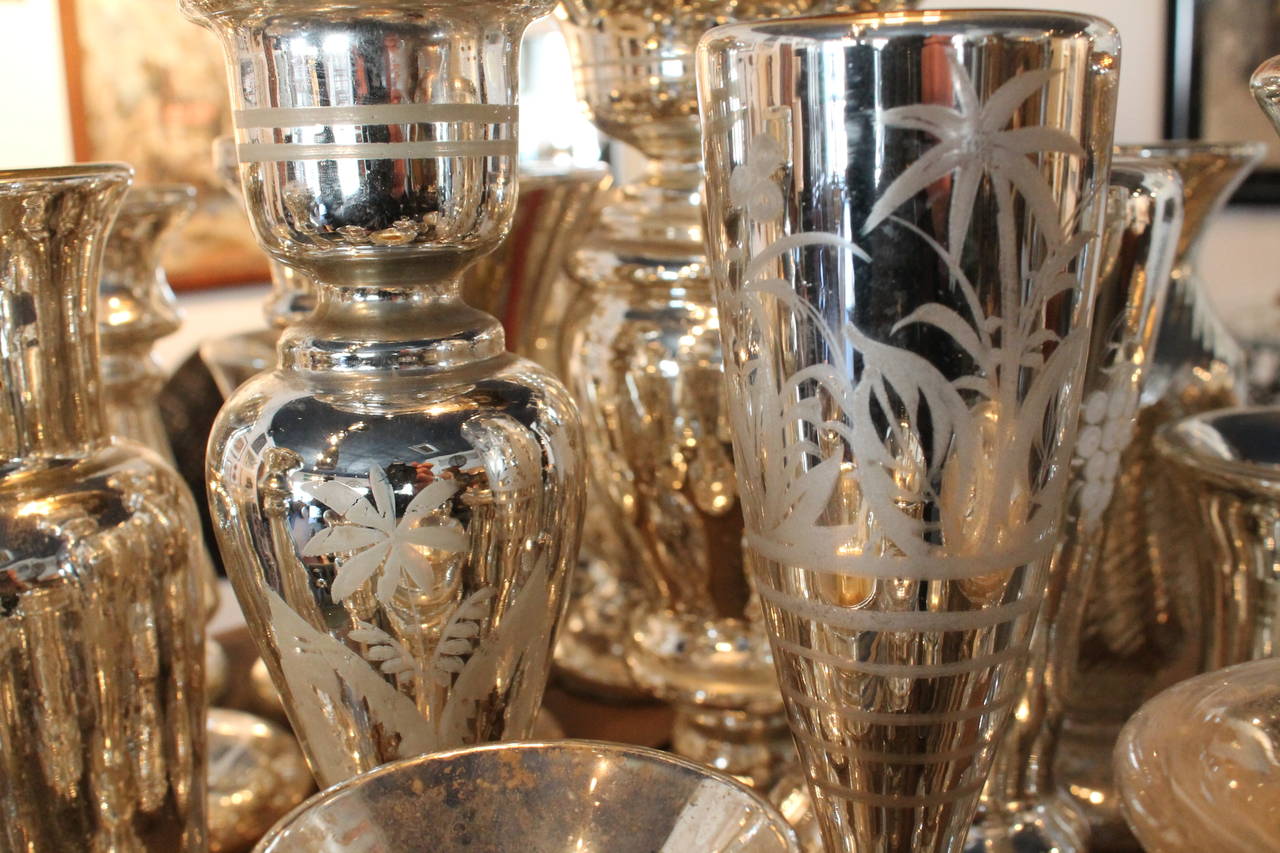 Large Collection of 19th Century Mercury Glass Vessels 6