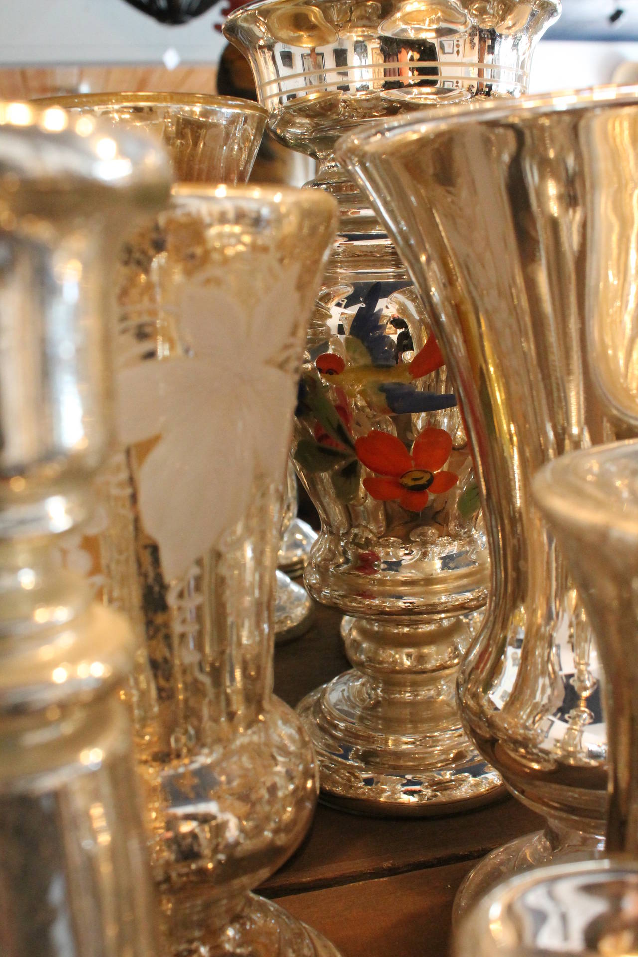 Large Collection of 19th Century Mercury Glass Vessels 4