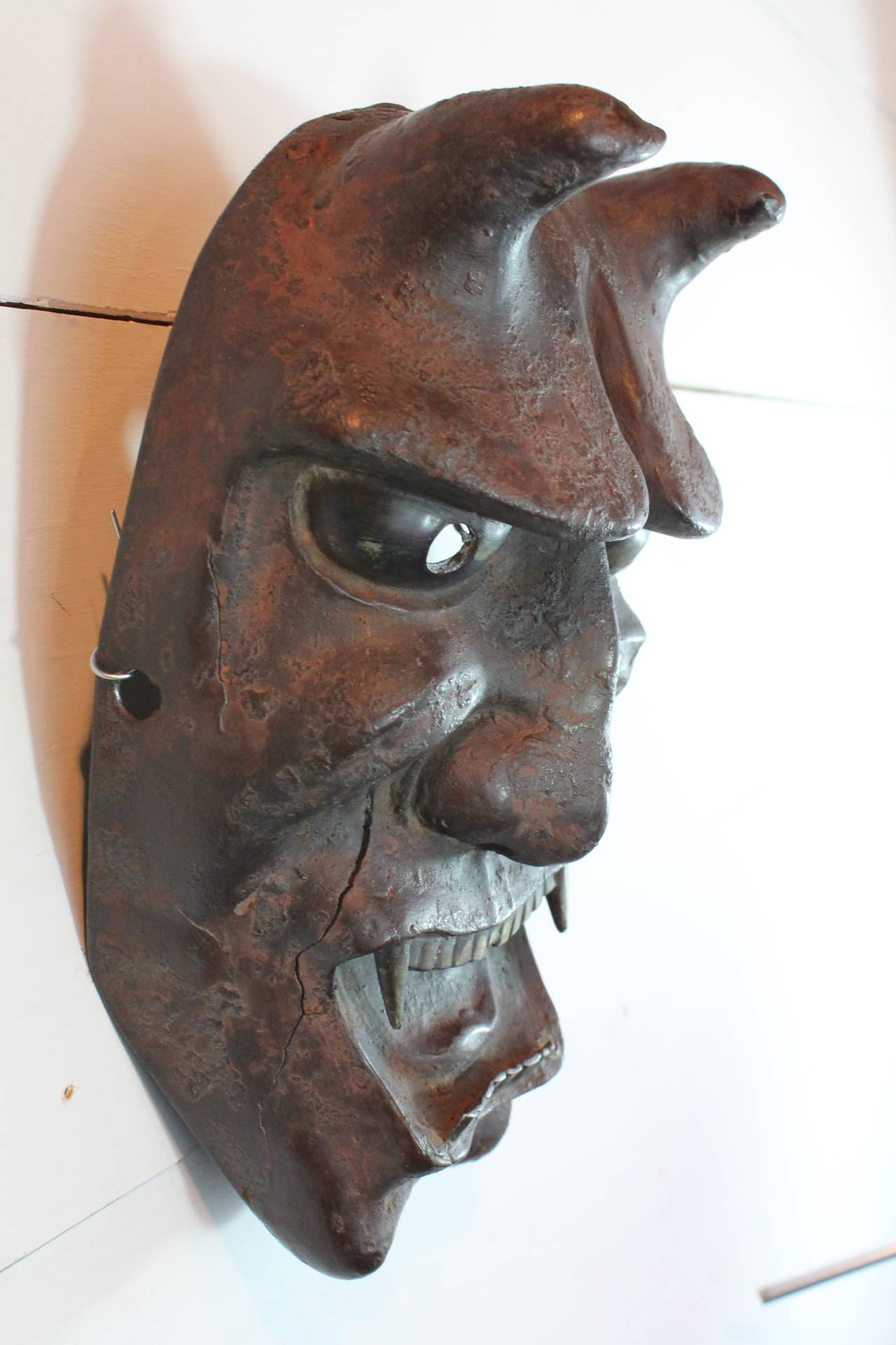 19th Century Cast Iron Japanese Hannya Mask For Sale 1