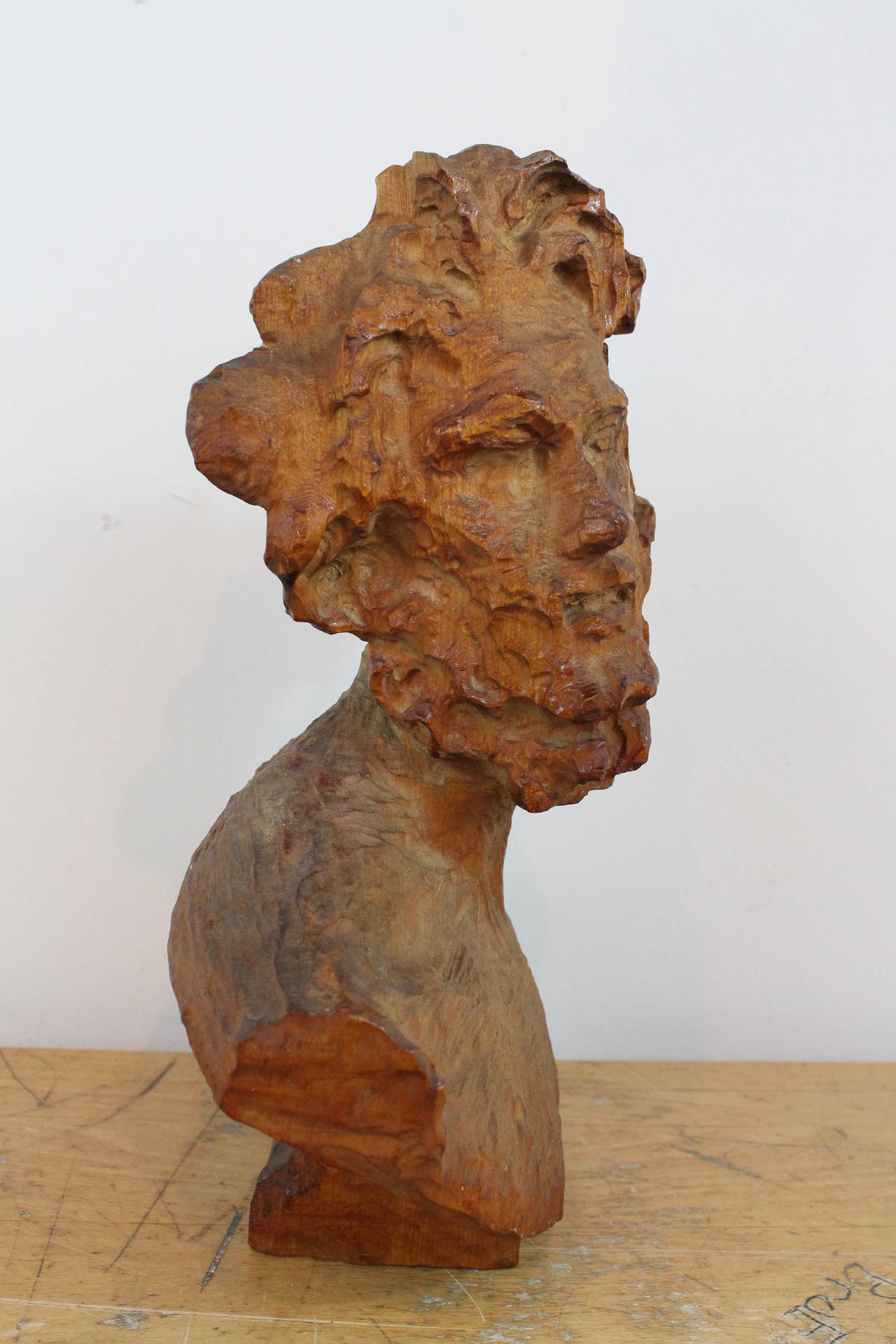 Folk Art 19th Century Carved Bust For Sale