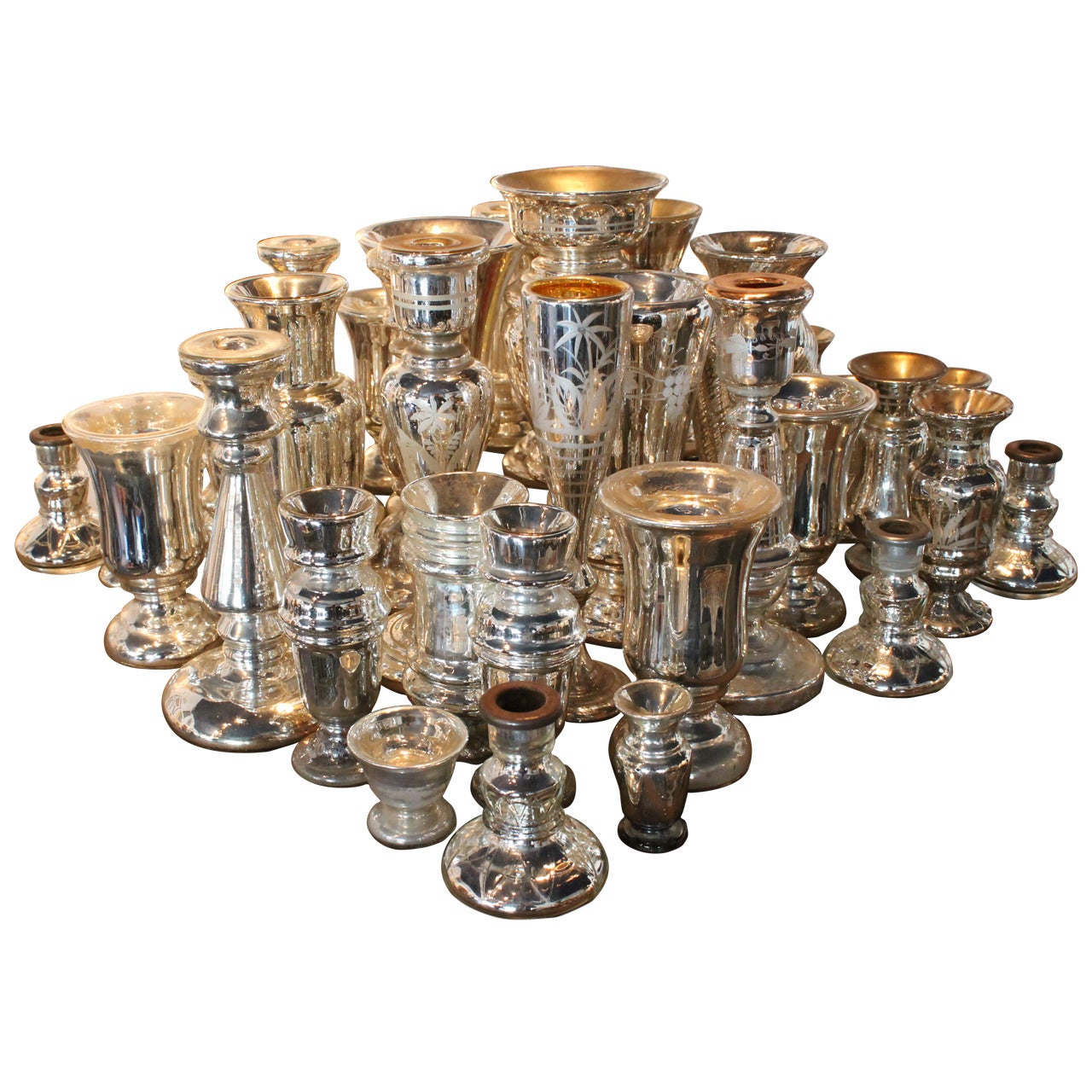 Large Collection of 19th Century Mercury Glass Vessels