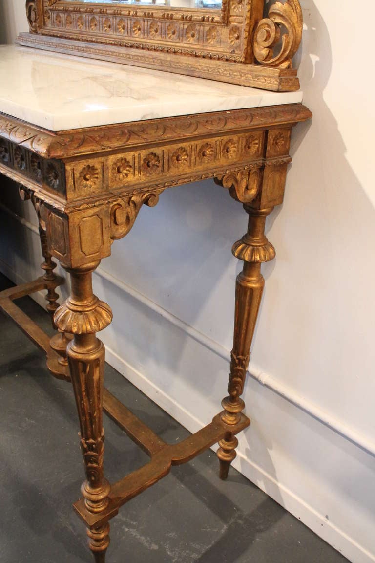 19th Century Italian Carved and Gilt Console and Mirror For Sale 6