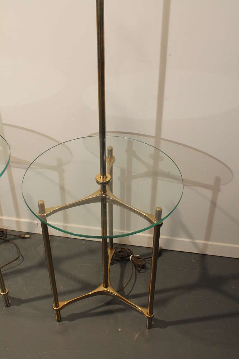 Mid-Century Modern Pair of Laurel Lamp Co. Brass and Glass Table Top Floor Lamps For Sale