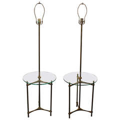 Pair of Laurel Lamp Co. Brass and Glass Table Top Floor Lamps