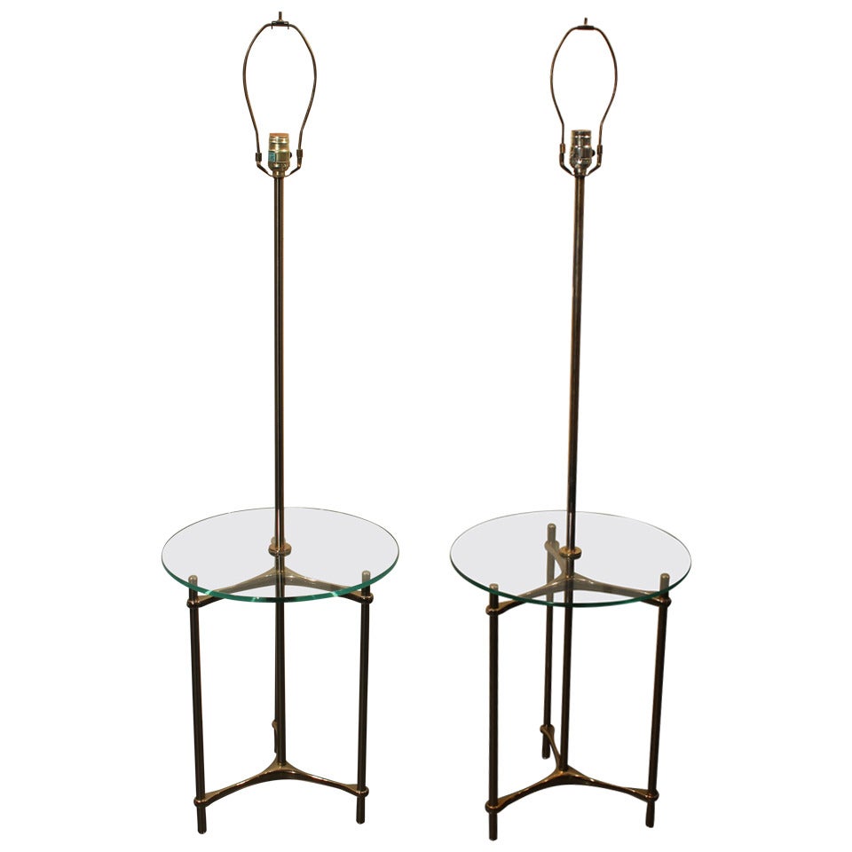 Pair of Laurel Lamp Co. Brass and Glass Table Top Floor Lamps For Sale