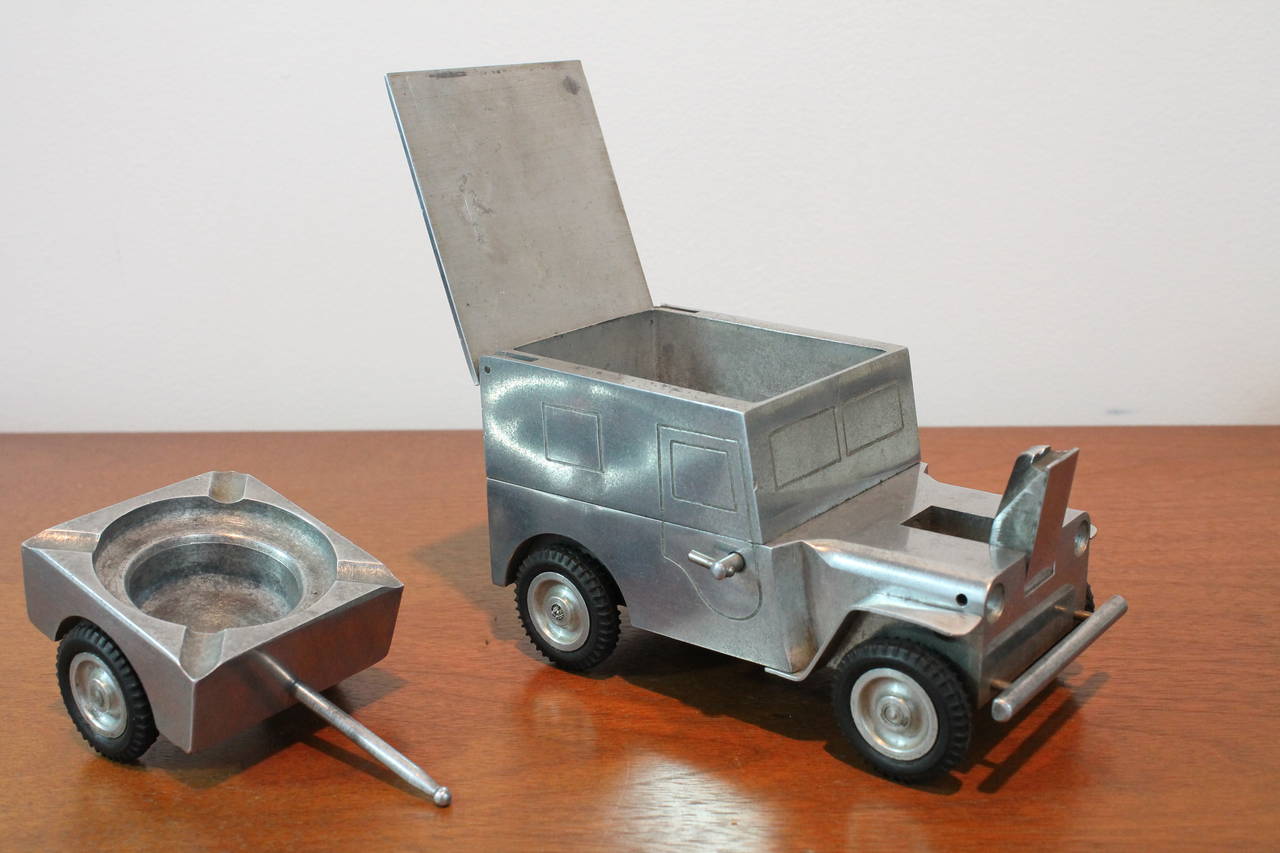 Machine Age 1940's Machinist German Jeep Ashtray , Lighter , and Cigarette Case For Sale