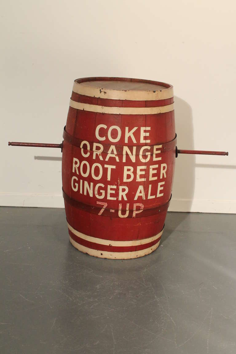 Double Sided Hand Painted Americana Advertising Soda Shop Barrel