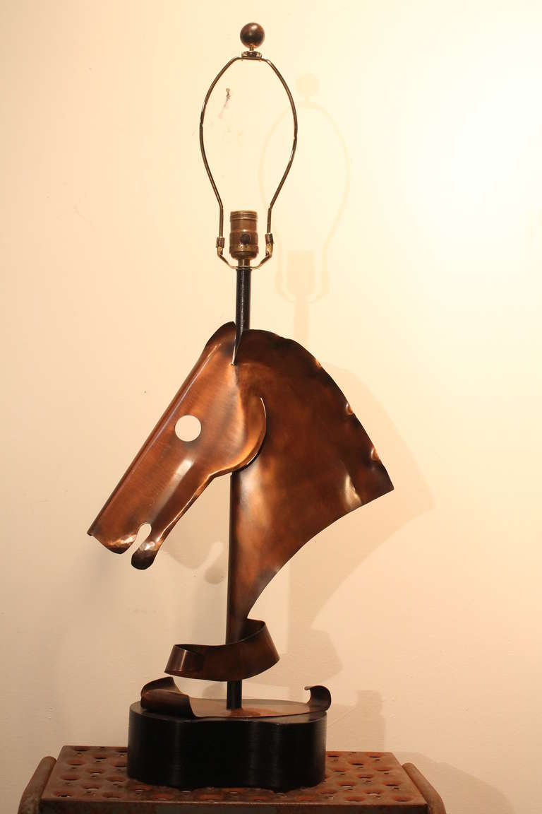 Mid-Century Modern Heifetz Hand Hammered Copper Horse Lamp For Sale