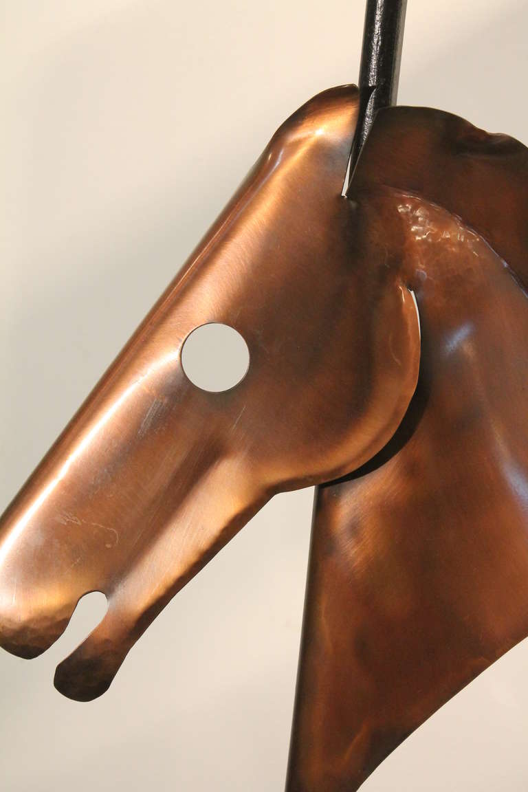 American Heifetz Hand Hammered Copper Horse Lamp For Sale