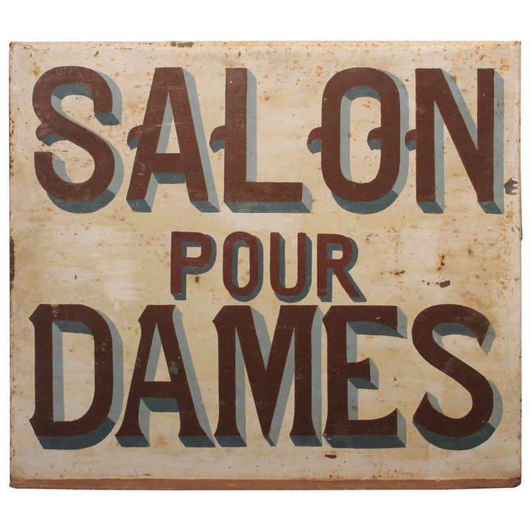 French Hand Painted " Salon Pour Dames" Advertising Sign