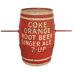 Vintage Double Sided Hand Painted Americana Advertising Soda Shop Barrel