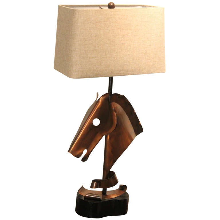 Heifetz Hand Hammered Copper Horse Lamp For Sale