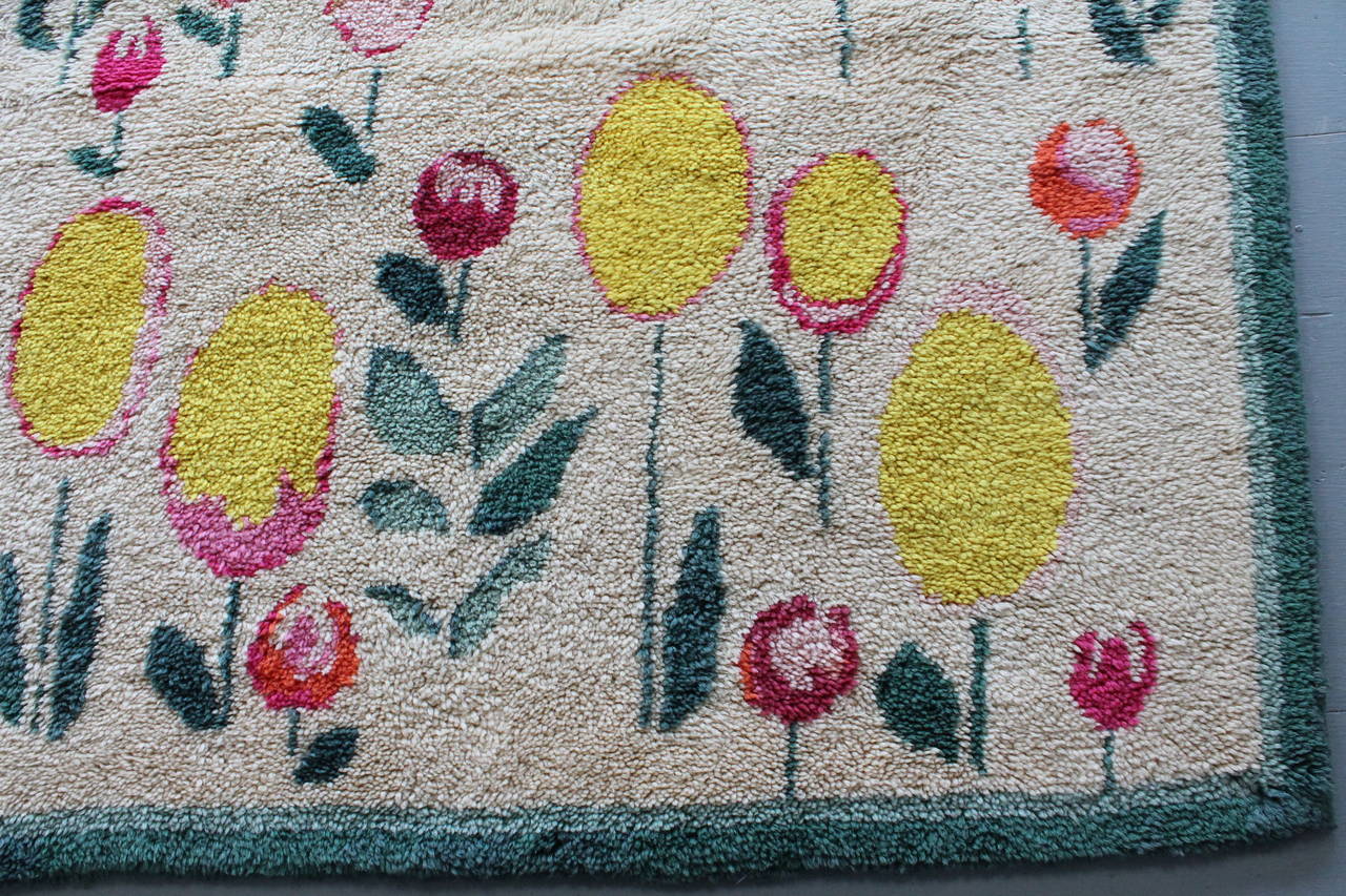 Scandinavian Modern Floral Rya Rug In Excellent Condition For Sale In 3 Oaks, MI