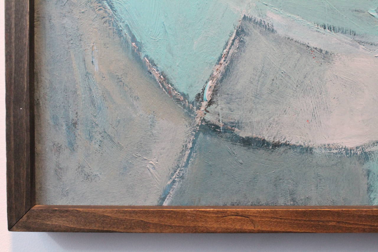Exceptional palette, line, proportion and form on this abstract oil on board.
Signed illegibly en verso and titled 