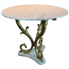 Italian 1950s Hollywood Regency Marble and Gilt Iron Side Table
