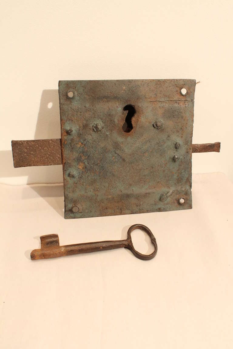 Large 19th Century Hand Forged Lock and Key