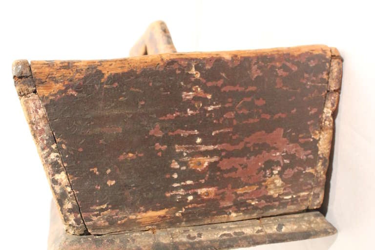 19th Century Distressed Primitive Painted Pine Tote 3