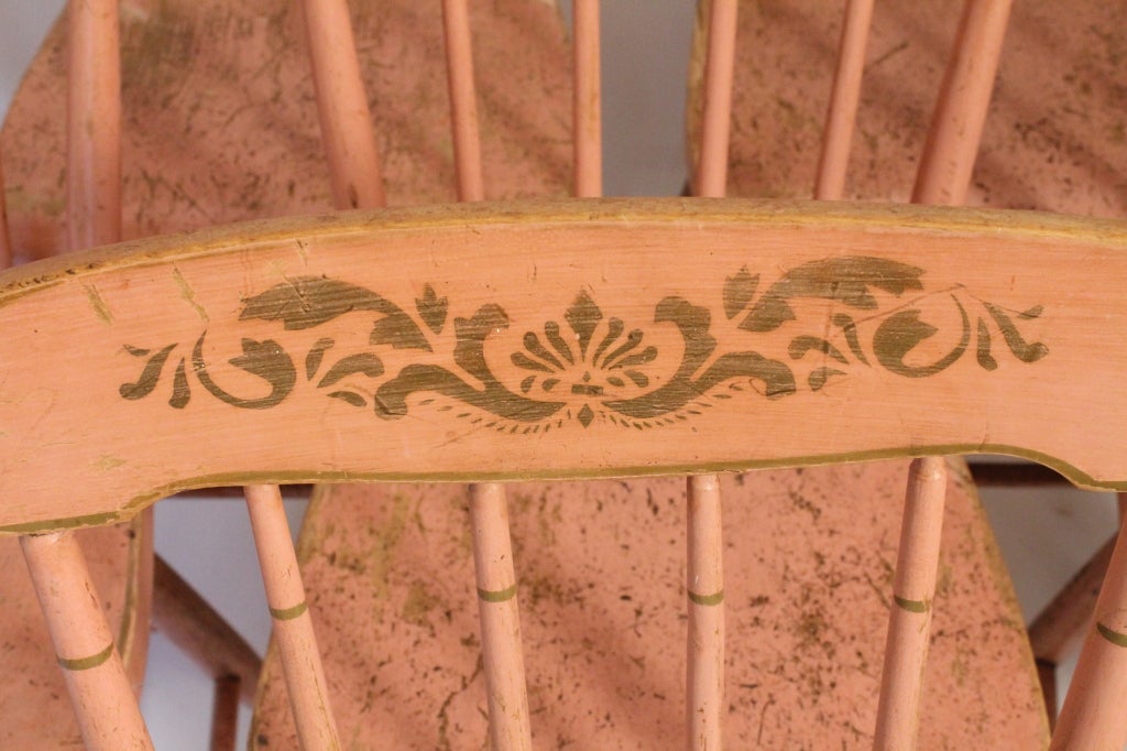 American Set of 8 Painted and Stenciled Pine Country Chairs For Sale