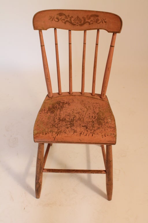 20th Century Set of 8 Painted and Stenciled Pine Country Chairs For Sale
