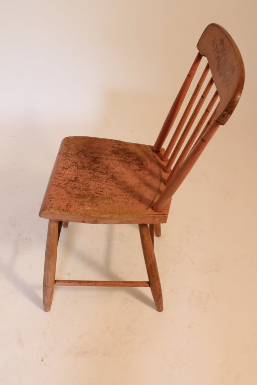 Set of 8 Painted and Stenciled Pine Country Chairs For Sale 1