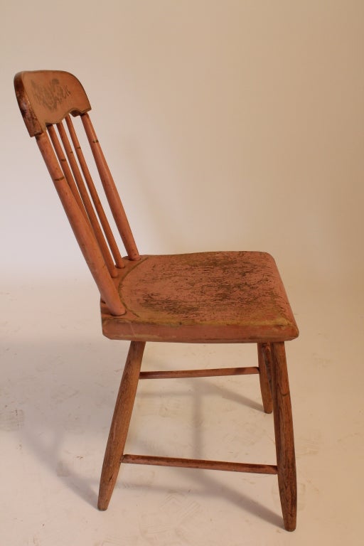 Set of 8 Painted and Stenciled Pine Country Chairs For Sale 3