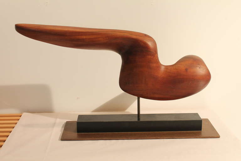 Great flowing form on this walnut Modernist sculpture on a stand.
Fantastic form and great from every angle.