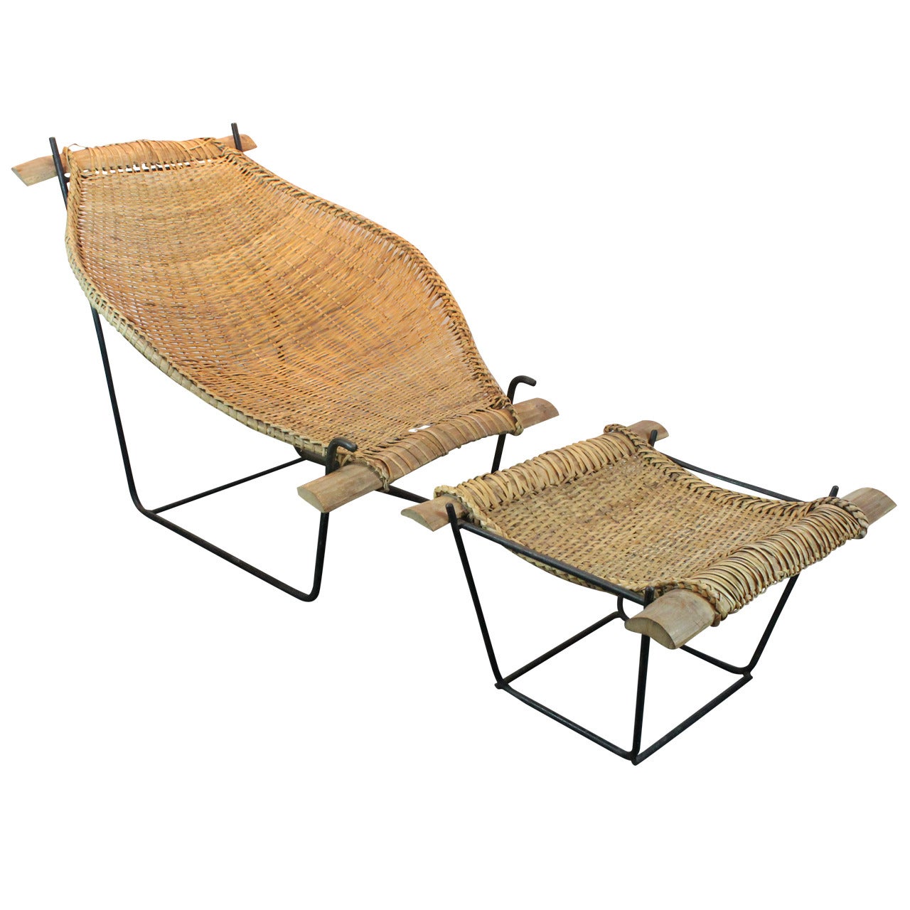 Duyan Rattan Lounge Chair and Ottoman by John Risley For Sale